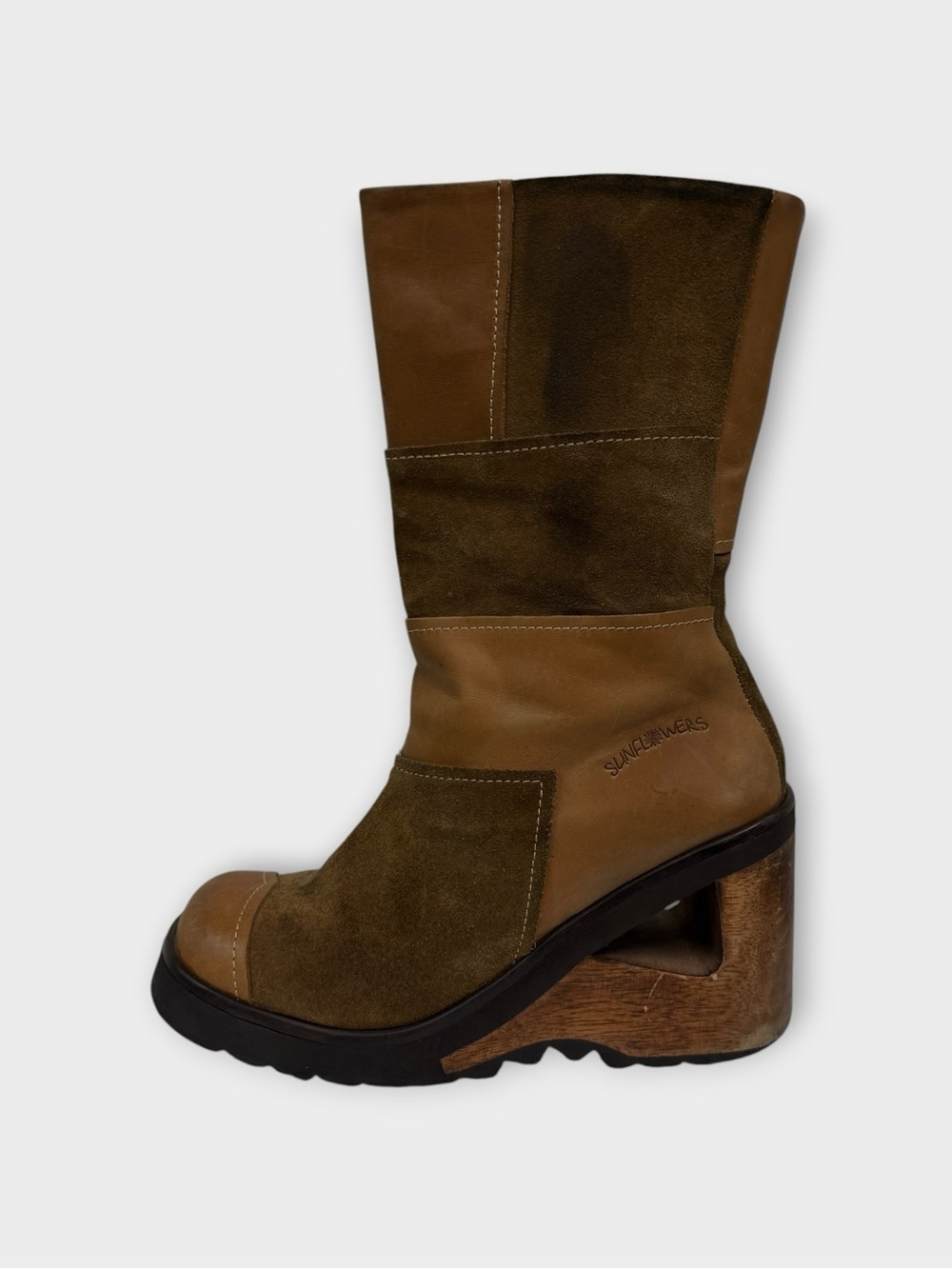 Sunflowers Patchwork Suede Wedge Boots